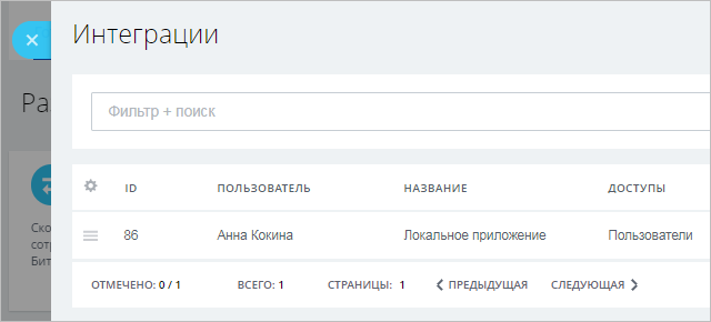 Список интеграций